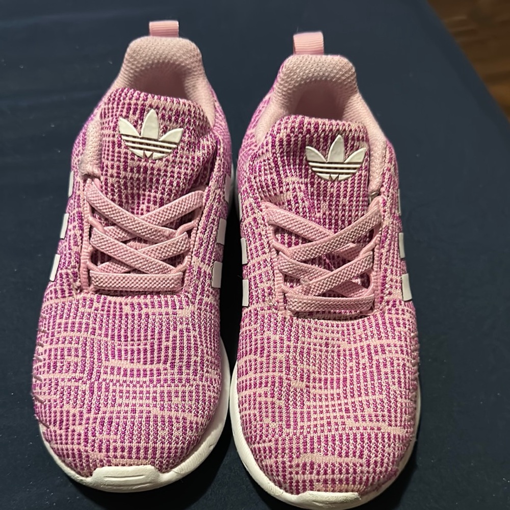 Adidas Pink and White Sneakers with Textured Knit Upper